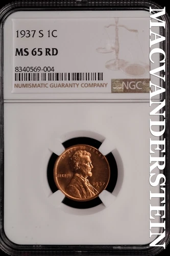 1937-S Lincoln Wheat Cent-NGC MS 65 RD Choice Gem BU No Reserve #SLL506