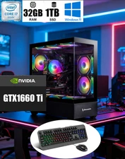 i7 Desktop Computer 32GB RAM 1TB SSD Windows 11 WiFi6 ARGB Liquid Cooler