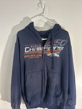 Denver Broncos Super Bowl 50 Champions 2015 Sweatshirt Blue NFL Zip Hoodie L/XL