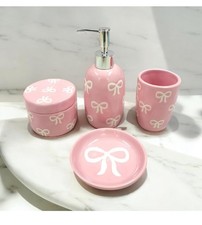 Ceramic Bathroom Accessories Set 4pcs Soap Dispenser Toothbrush Holder Tray Jar