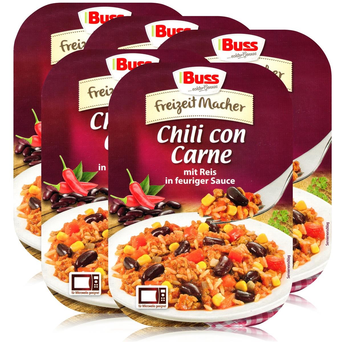 Buss Freizeitmacher Chili con Carne mit Reis 300g - Fertiggericht (5er Pack)