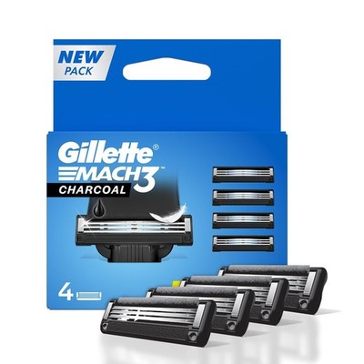 Gillette Mach3 Charcoal Razor Shaving Blades 4s Pack Replacement Cartridges New