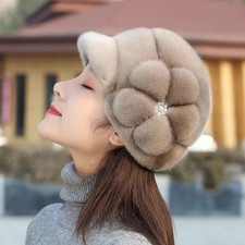 100 Real Whole Mink Fur Hat Thicken Winter Warm Cap Black Size
