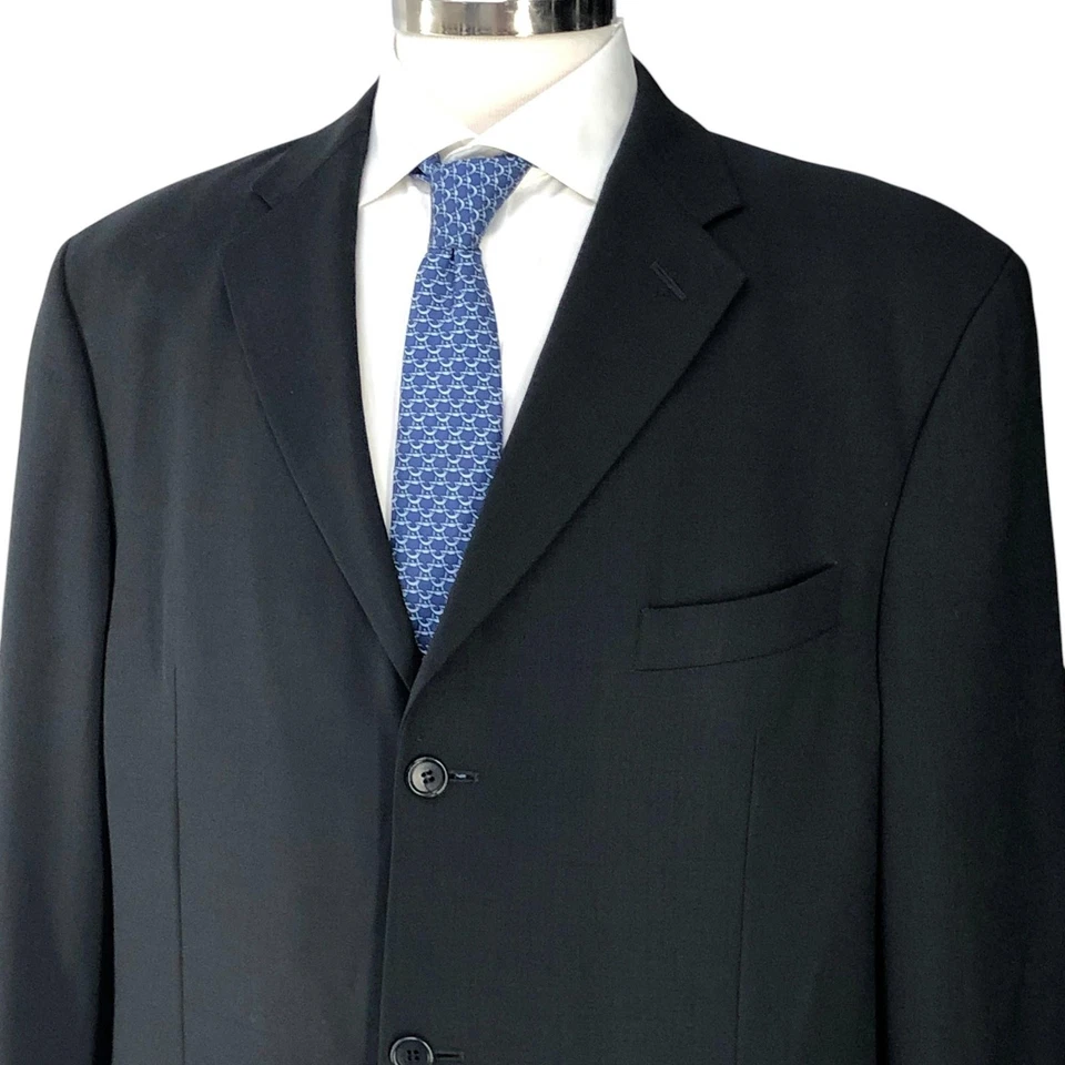 Vestimenta Blazer Mens 44L Black Pure Wool Fatto a Mano Classic Formal Jacket - Image 2 of 4