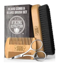 Viking Revolution Beard Comb & Brush Set for Men & 