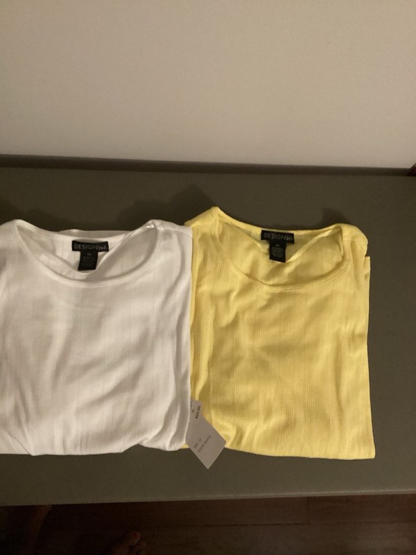 Design 365 Top 1 Yellow Shirt 1 White Shirt NWT Short Sleeve  2XL Women's xxl 