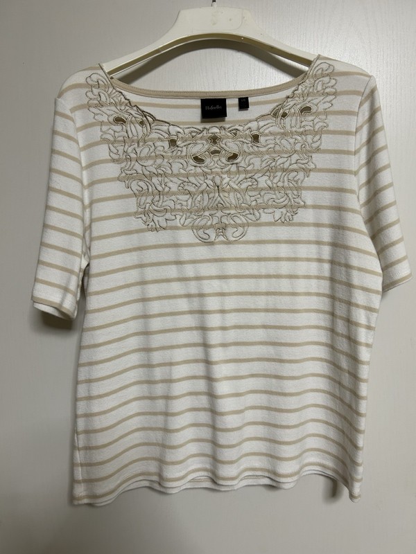 Women’s Shirt Size L Rafaela Great Condition Ivory/Tan Striped With Accents