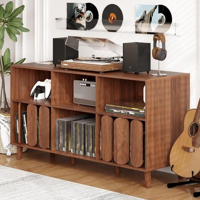 Record Player Stand Media Console with Charging Vinyl Record Storage Cabinet