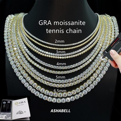 2-6.5mm VVS1 MOISSANITE Tennis Chain Necklace - 925 Sterling Silver - Men Women