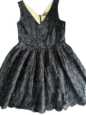 Karl Lagerfeld Paris Women's Dark Blue Dress Size 10 Knee Lengh Lace, Flowers