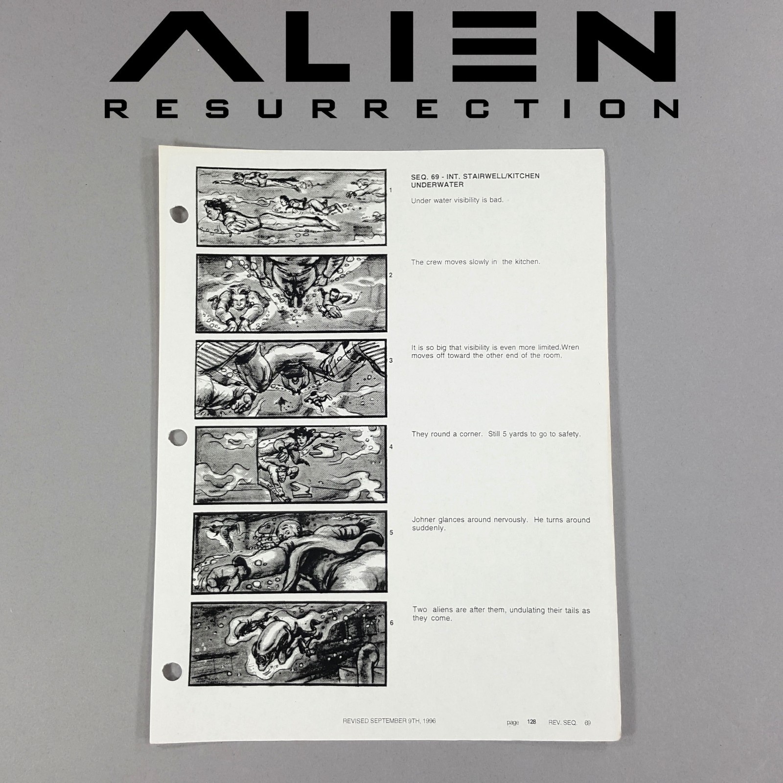 Alien: Resurrection - Production Used Storyboard, Alien Attacks Underwater, COA