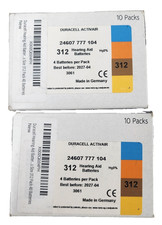 LOT OF 2 DURACELL ACTIVAIR 312 HEARING AID BATTERIES 4 PER PACK 10 PACKS PER BOX