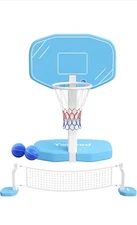 Pool Basketball Hoop or Pool Volleyball Net, 2 in 1 Pool Toys