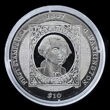2007 BVI $10 SILVER First Stamps USA George Washington 1847 Coin - PF