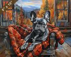 French Bulldog dog painting in a cozy autumn cabin 8x10 Print