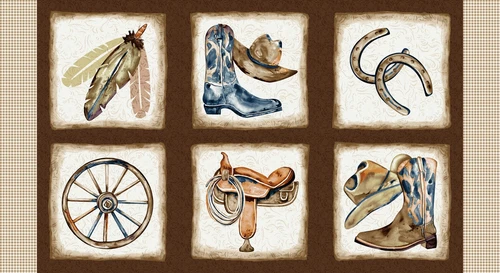 Western View  24 Inch Blocks From Henry Glass  Fabric Quilt Panel - product listing photo