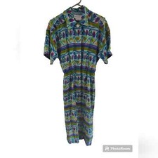 Vintage 90's Maggy London 100 Percent Silk geometric pattern Maxi Dress Size 4