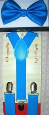 Kids Boys Girls Baby Blue Adjustable Bow Tie  Baby Blue Y-Back Suspenders-New 