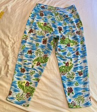 Vintage Route 66 Women  s Pants Size 15/16 Blue Tropical Floral High Rise Stretch