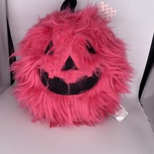 New Cupcakes And Cashmere Halloween Pillow Fuzzy Hot Pink Jack O Lantern 14in