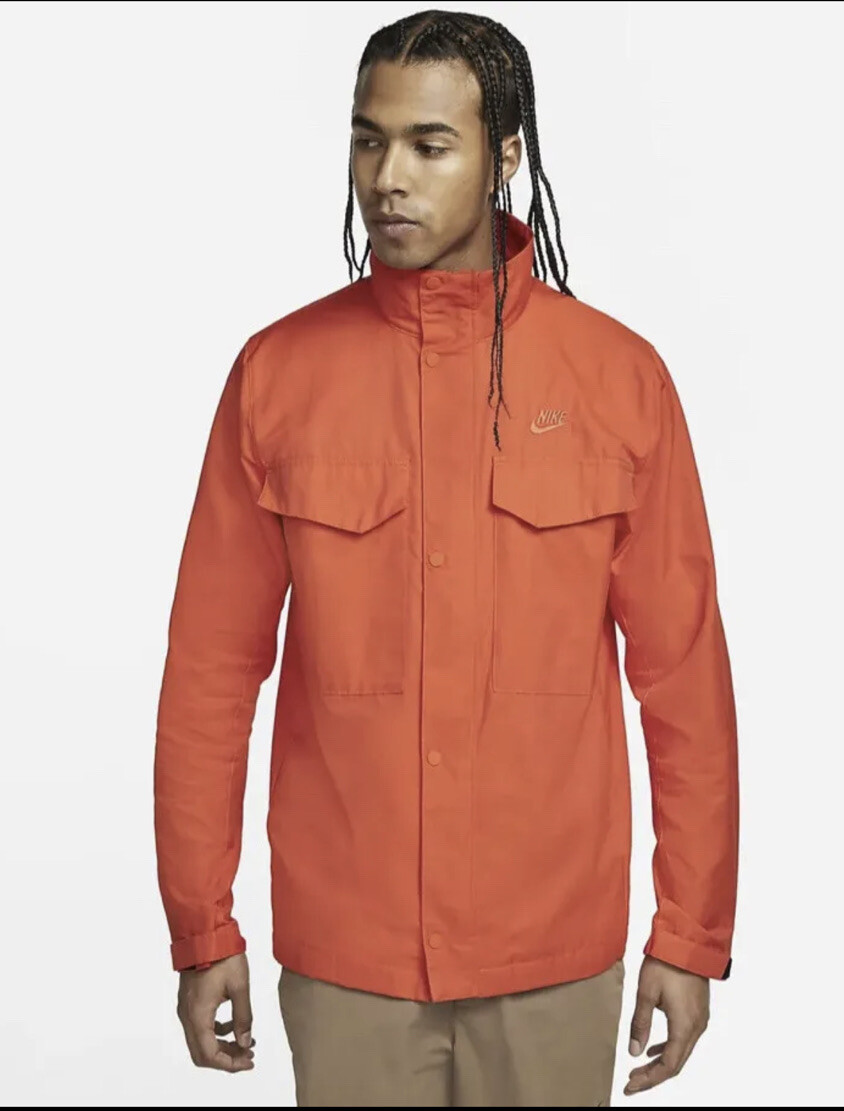 Nike Sportswear Jacket Mens Large Orange Woven M65 Full Zip Button