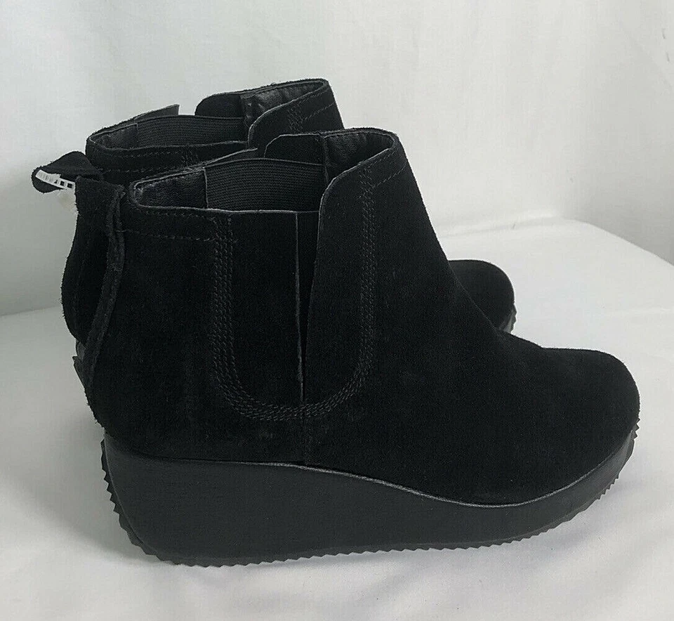  Botines volátiles para mujer 8,5 cuero gamuza plataforma plana cuña negra  Foto 3 de 4