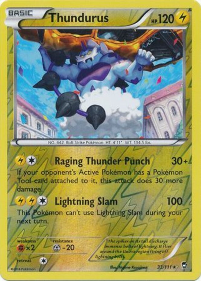 x1 Thundurus - 33/111 - Rare - Reverse Holo Pokemon XY Furious Fists M/NM