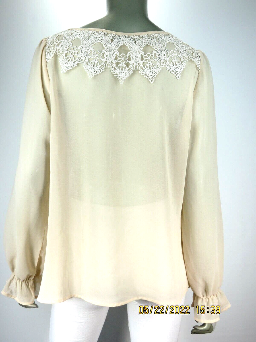 XXI SZ L Polyester Pale Apricot & White Laced Chest Ruffle Cuff