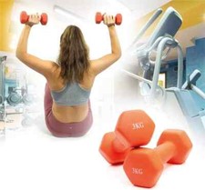 Image of Neoprene Dumbbells 3KG x 2 Weights Iron Hand Aerobic Workout Fitness Gym Orange