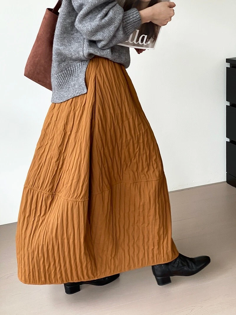 Japanese women autumn winter quilted warm high waisted skirt Baggy skirt casual