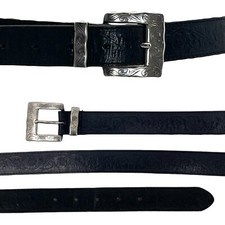 Vintage Medium Handtooled Leather Floral Belt Sterling Silver Buckle Set USA 34  