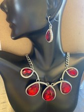 red crystal necklace earring set