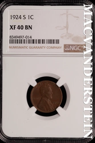 1924-S Lincoln Wheat Cent - NGC XF 40 BN - Scarce  No Reserve  #SLH122