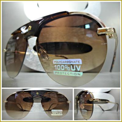 Mens or Women CLASSIC VINTAGE RETRO Style SUNGLASSES Round Gold Frame Brown Lens