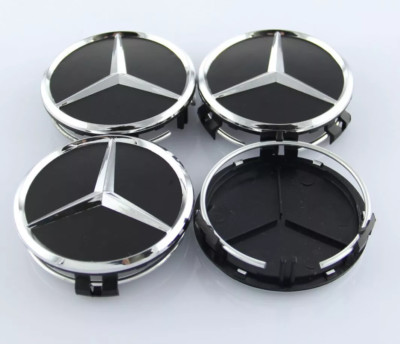 4PCS FOR Mercedes Benz Black & Chrome 75MM Wheel Rim Center Hub Caps AMG Upgrade