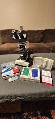 AmScope T390C Trinocular Compound Microscope 40X-2500X. Slides, Prep kit incl.