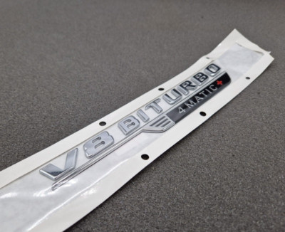 Original Mercedes Benz Schriftzug V8 Biturbo 4Matic Silber Aufkleber Kotflügel