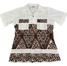 Vintage 80s Malihini Hawaiian Aloha Shirt Polyester Tribal See Measurements