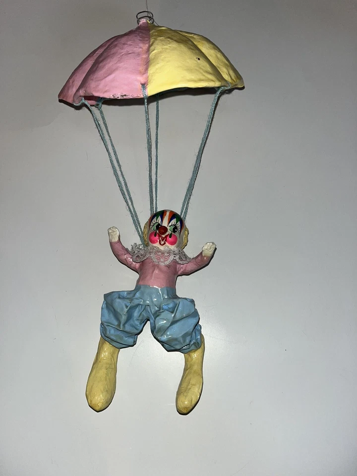 Payaso payaso paracaídas papel maché vintage colores infantiles, regalo muy único unisex Foto 3 de 4