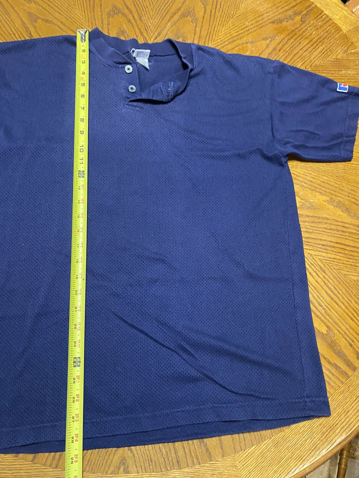 Vintage Russell Made In USA Navy Blue Button Collar M… Gem