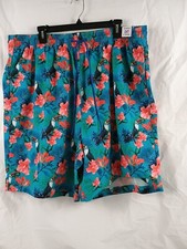Caribbean Swim Trunks NWT Mens 2XT Tall Man Green Tropical Floral Boardshort NEW