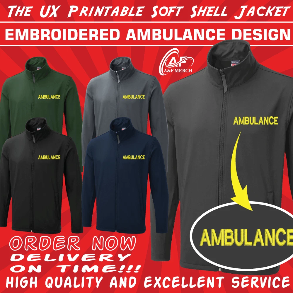 AMBULANCE EMBROIDERED SOFT SHELL JACKET MEDICAL FIRST RESPONDER WORKWEAR HEALTH
Opens in a new windo