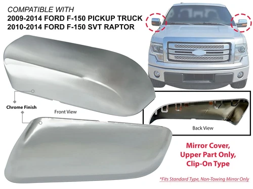 For 2009-2014 FORD F-150 Pickup Mirror Cover Upper Part Chrome Pair Right & Left