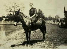 Woman Sitting On Horse At Farm B&W Photograph 3 x 4.5