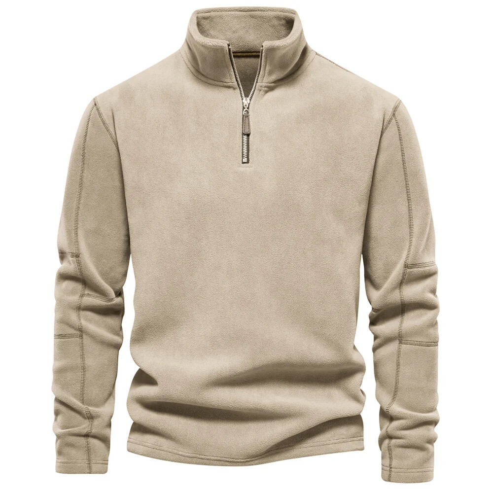 Men's Thick Fleece Jacket for Winter Warm Zipper Neck Pullover