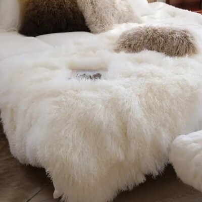 CO-SY 150cm x 200cm Genuine Mongolian Sheepskin Lamb Wool Fur Blanket Throw  Rug UK