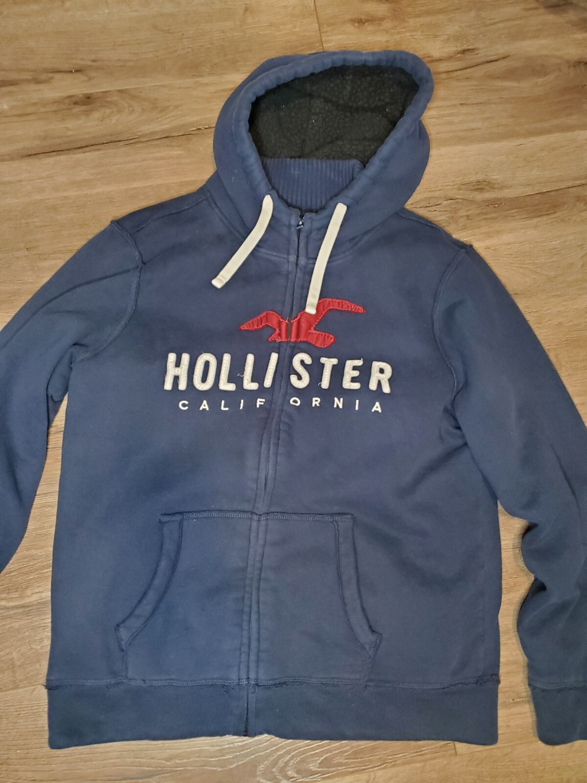 Hollister Full Zip Mens Hoodie Faux Sherpa Lined In Navy Size XL | eBay