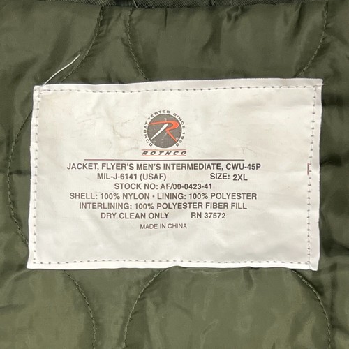 Rothco Flyer's Jacket Men's 2XL Green Intermediate CWU-45P Satin Bomber Full Zip - Picture 7 of 9
