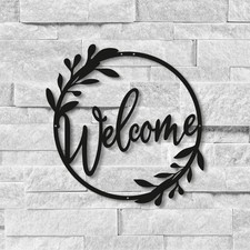 Floral Welcome Metal Sign: Powder Coated Steel Home  Garden Decor