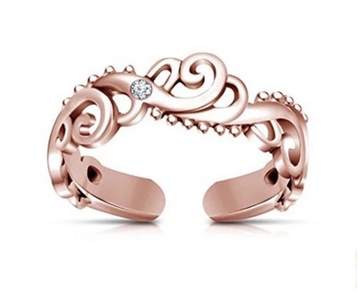 Women Filigree Adjustable Toe Ring Simulated Diamond Silver 14K Rose Gold Over